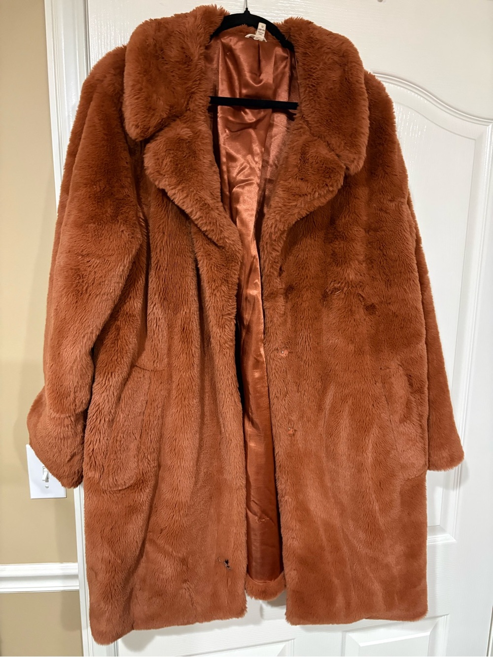Time and Tru Women's Faux Fur Coat - Rust Brown